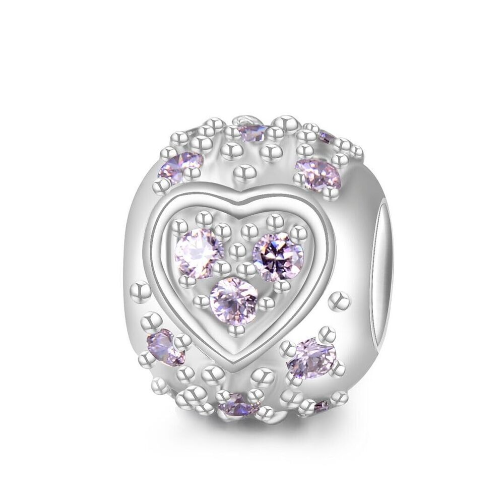 3034 1pc Real 925 Sterling Silver Hypoallergenic Heart Charm October Round